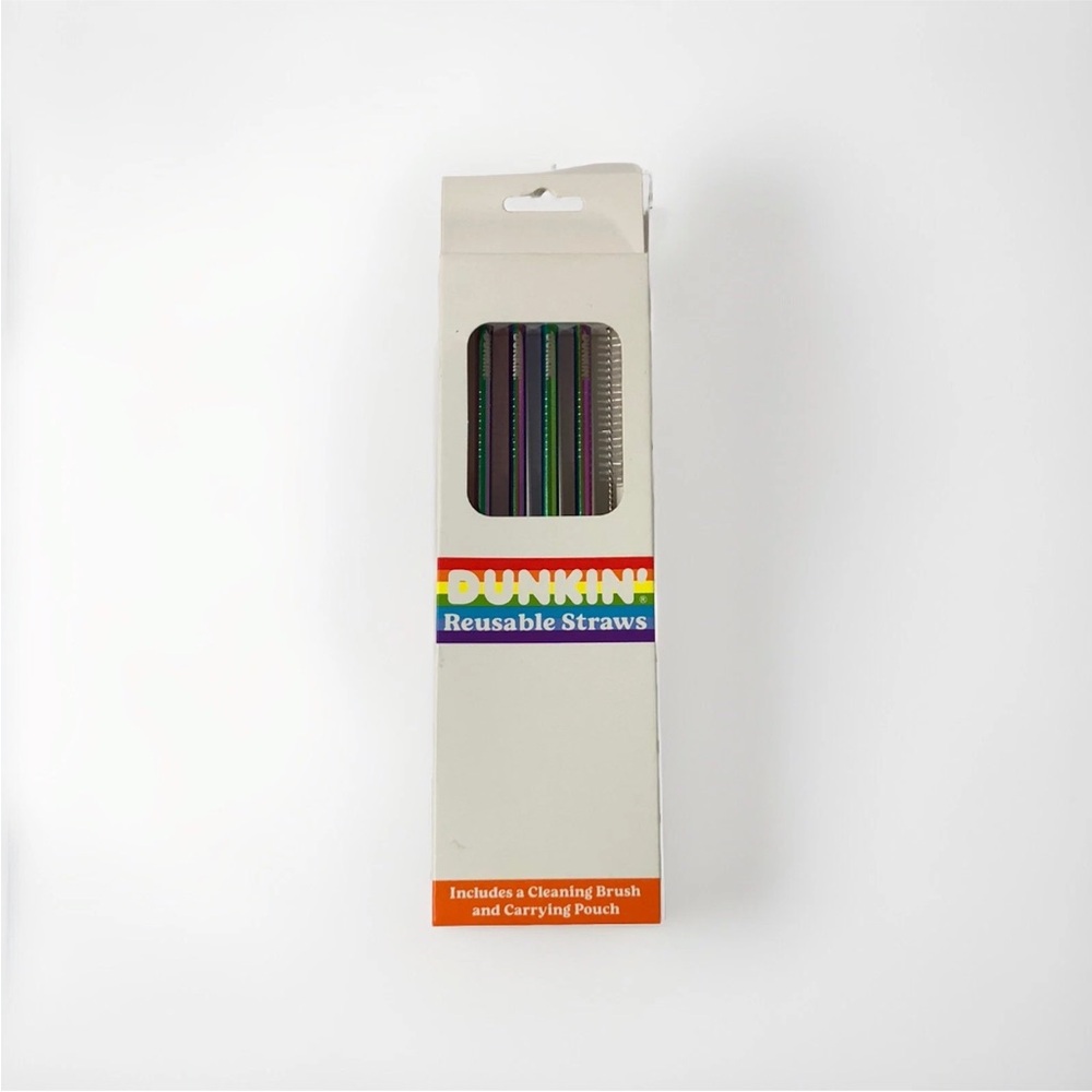 Dunkin Donuts Reusable Metal Straws Rainbow Pride Cleaning Brush Pouch